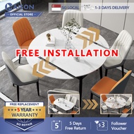 MAISON HDB Sintered Stone Dining Table | Extendable Round Dining Table Set | Sintered Marble &amp; Chairs | 1.2m-1.5m | Nordic Stone For BTO Condo Landed