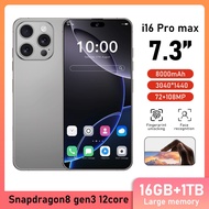 I16 Pro Max Smartphone 16GB+1TB 7.3inch 8000mAh Cellphone Face Recognition Android Phone