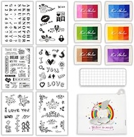 BITEYI Clear Stamps Set,6pcs Silicone Clear Stamps,1pcs Acrylic Stamp Block 6pcs Colors Ink Pads and