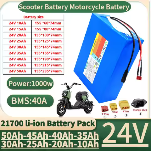 24V 10Ah 15Ah 20Ah 25Ah 30Ah 35Ah 40Ah 50Ah 21700 Li-ion Battery pack w/40A BMS 1000W,for E-tools sc