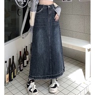 Chân váy jean dáng dài chân váy cạp cao tua gấu phong cách_mẫu mới A26