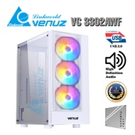 VENUZ Acrylic Side ATX Computer Case VC 3302AWF with Rainbow RGB Fan x 3 – White