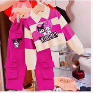 SETELAN CARGO STRIP ANAK MOTIF BARBIE SET VIRAL CARGO BARBIE ANAK PEREMPUAN 1-8TAHUN