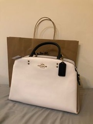 (全新現貨）COACH大黛妃包-LILLIE CARRYALL -白-側邊奶茶色撞色設計(COACH 91162)