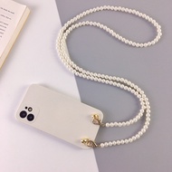 Korean Luxury Phone case with Chain for iPhone 11 12 13 Pro Max Crossbody Lanyard Necklace Pearl Bracelet Soft Cover with Strap