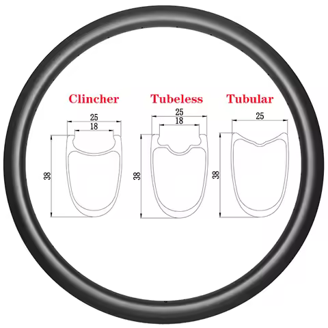 700C 35/38/40/45/50mm Profile Road Bike Carbon Rim 25mm Width 18mm Inner Tubeless Clincher Tubular D