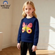 2025 Autumn Long Sleeve Round Neck Sweatshirt Girls Clothing Cartoon Butterfly Towel Embroidered Pat