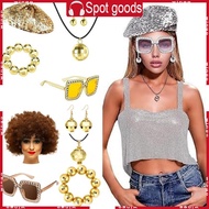 WIN 70s Costume for Women Disco Outfit Glasses Earrings Bracelet Halloween Accessory