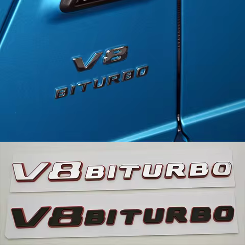 3D ABS Black Red Car Letters Logo V8 BITURBO Side Fender Badge Emblem Decal For Mercedes Benz AMG C6