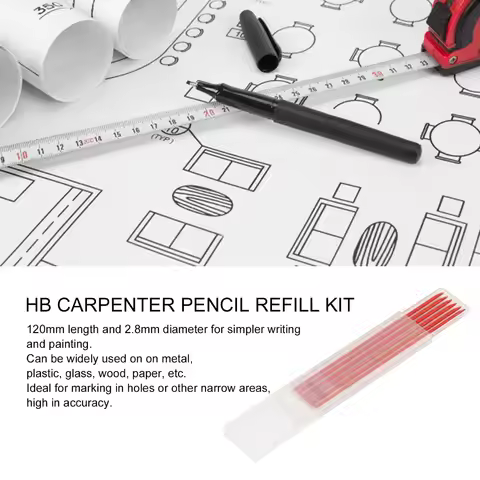 24pcs 2.8mm Carpenter Pencil Refills Core HB Hardness Marking Scribing Tool Kit Red Woodworking Penc