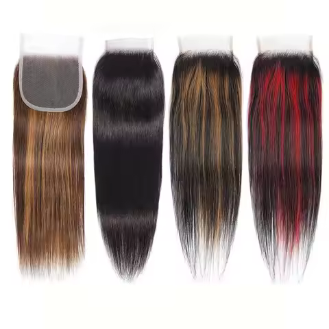 P4/27 Highlight Straight 4x4 Lace Closure Transparent Swiss Lace Brazilian 100% Human Hair Pre-Pluck