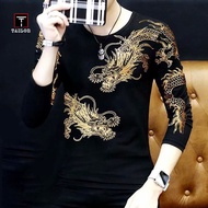 TAILOR เสื้อยืดลายมังกร เสื้อยืดแขนยาวเสื้อยืดผู้ชายเสื้อแขนยาวลายมังกรลายมังกร บางเฉียบ เทรนด์ท็อป