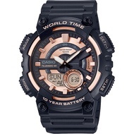Casio แบตเตอรี่ 10 ปี สองระบบเข็มดิจิตอล นาฬิกาข้อมือผู้ชาย สายเรซิน รุ่น AEQ-110W ของแท้ ประกัน CMG