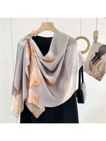 100% Pure Real Silk Scarfs for Women Autumn Spring Long Mulberry Silk Shawl and Wraps Printed Bandan