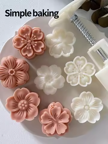 4-Piece Set Sakura Pastry Molds Mid-Autumn Festival Mooncake Mold Easy-to-Use Green Bean Cake Molds 