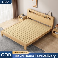 LINSY Solid Wood Bed Wooden Bed Super Single/Queen/King Bed With HeadBoard Katil kayu rangka katil k