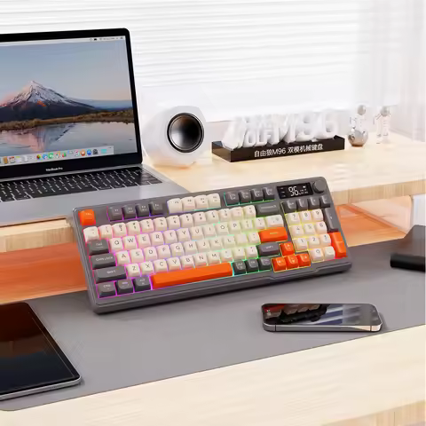 M96 Wireless Keyboard,Bluetooth Dual Mode Connection,Battery Digital Display,Multimedia Knob, Colour