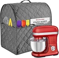 Kitchen Aid Mixer Cover Stand Mixer Dust Proof Cover with Accessory Storage Pockets and Handles, Fits All Tilt Head &amp; Bowl Lift Models (Grey, Fits for 4.5-Quart and 5-Quart)