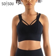 SOISOU Nylon Top Yoga Sexy Cross Tops Woman Breathable Underwear Fiess Sports Bra For Women Gym Clothes