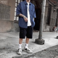 MeWei High Pound Slightly Loose Denim Short-Sleeved Shirt Couple Wear