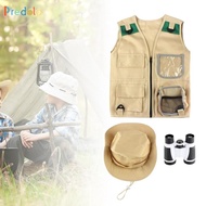 predolo Kids Explorer Binoculars Cargo Vest And Hat Backyard Explorer Costume Accessory Halloween Bi