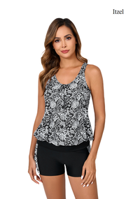 Itzel - 【女士泳衣】背心上衣配平腳短褲兩件套泳衣 - 尺寸：8碼