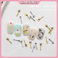 JIAUTING 50Pcs Mixed Ins Niche Tableware Series Spoon Fork Nail 3D Metal Nail Mold Nail Decorations 