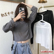 [Buy Love] Arrival The Next Day Korean Version Translucent Knit Long Sleeve Short Top Blouse Air-Con