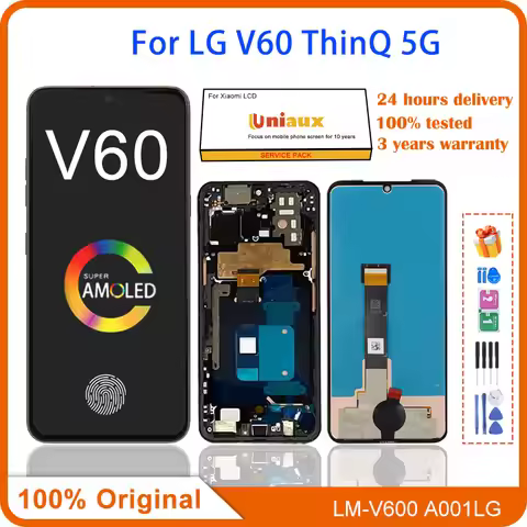 6.8"Original AMOLED For LG V60 ThinQ 5G V600 LCD Display With Frame Touch Screen Digitizer Replaceme