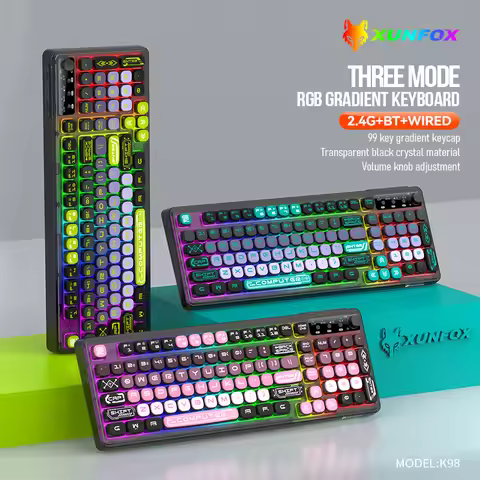 XUNSVFOX K98 Bluetooth wireless gaming keyboard 99 key gradient keycap three mode RGB lighting effec
