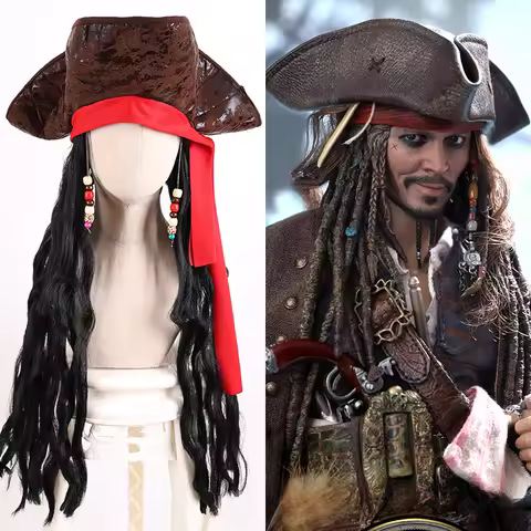 Synthetic Black Long Curly Wig Pirate Captain Cos Wig Cosplay Wig