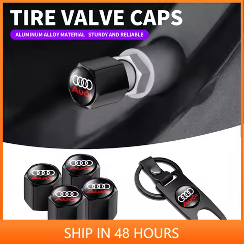 1Set Car Keychain Key Ring with Auto Tire Valve Caps Tyre Dust Cap Emblem For Audi A1 A2 A3 A4 A5 A6