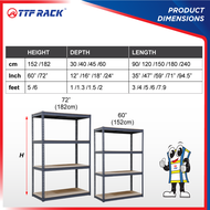 TTF Rack™ RAKKU RACK /Height 152-244cm  Dark Grey /Boltless Rack Warehouse Rack Office Rack Rak Besi