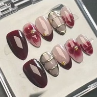 Make Cia-Wine Blossom Touch Press On Nails | Press On Nails Burgundy | Press On Nails Aesthetic | Pr