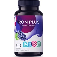 LIVS Iron Supplement for Women & Men with Vitamin C, A, B3, B5, B6, B12, Biotin, Zinc & Folate | Non