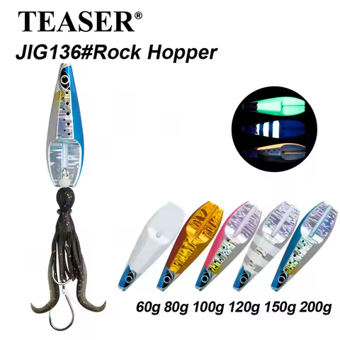 TEASER J136 Rock Hopper Inchiku Slider Jig Lure 60g-200g Saltwater Luminous Fishing Metal Inchiku Ji