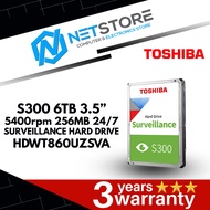 TOSHIBA S300 6TB 3.5” 5400rpm 256MB 24/7 SURVEILLANCE HARD DRIVE HDWT860UZSVA