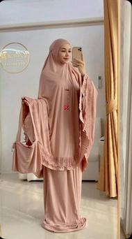 ชุดละหมาด ผ้าละหมาด ตะละกง TELEKUNG LAILA อัดพลีท แต่งลูกไม้เนื้อผ้า Viscose