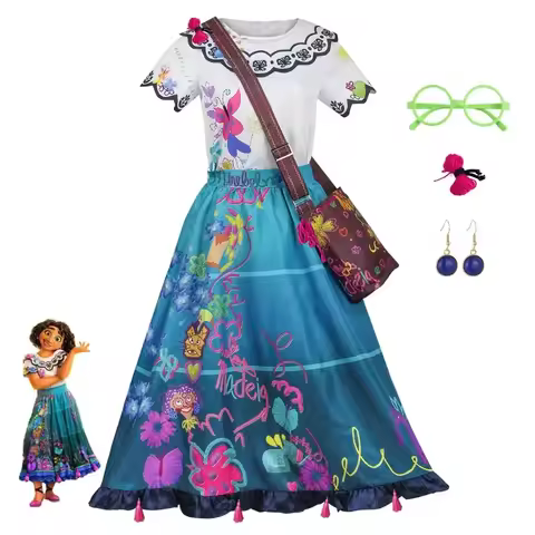 Anime Movie Encanto Mirabel Madrigal Cosplay Costume Princess Dress Eyeglasses earrings full set Adu