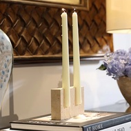 【LB0P】-Vintage Candlestick Holder 2 Holes Travertine Stone Candle Holder for WeddingParty-Elegant Ta