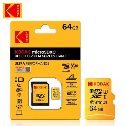 10pcs Kodak Memory Card High Speed 64GB A1 Class 10 UHS-I 64GB Micro SD Card V30 U3 TF Card for Came