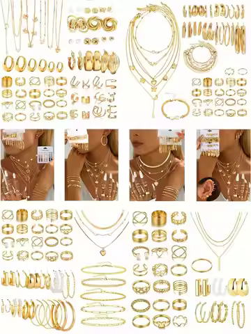 37-68pcs simple and elegant retro necklace, ring, bracelet jewelry set, suitable for festivals, part