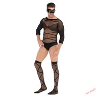 Men's Erotic Netting Wear Sexy Underwear Long Sleeve Top Stockings One-Piece Stockings Suit
