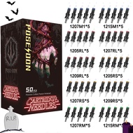 POSEIDON V5 Tattoo Needles - 50 Pcs Halloween Tattoo Cartridge Needles Set, Mixed Sizes RL/RS/RM/M1,