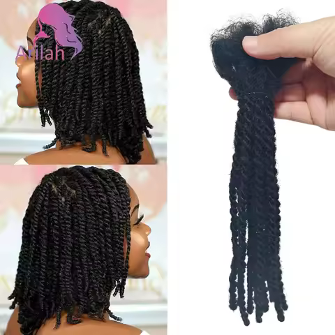 8" 10" 0.6 cm Afro Kinky Textured Locs Extensions 100% Human Hair Handmade Women's Hair Extensions C