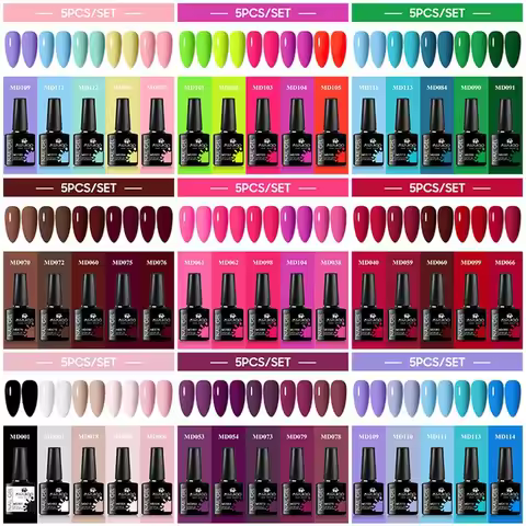 5pcs Gel Nail Polish Set Solid Color 8ml Nail Gel Polish Set for All Seasons Macaron Neon Fluorescen
