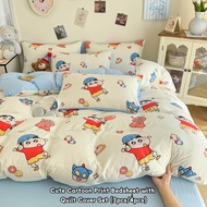 Soft Washed Cotton Cadar Set Cartoon Crayon Shin-chan/Doraemon/Capybara Bedsheet with Quilt Cover Se