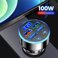 88W 6-Port USB Chargers Fast Charging PD QC Digital Display Car Lighter Plug