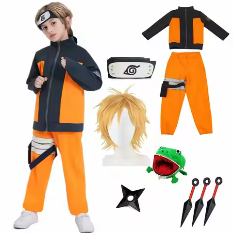 Anime Kids Uzumaki Akatsuki Cosplay Boys Girls Uzumaki Jacket Pants Headband Frog Wallet Child Unifo