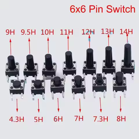100PCS 6x6 Series Tact Toggle Switch Micro-power Four Pins Black Buttons DC12V 0.1A AC250 V (50Hz) /